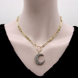 Victorian Silver Front 14K Gold Back Old Mine Cut Diamond Crescent Moon Pendant