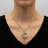 Early Victorian Silver Front 14K Gold Back Old Mine Cut Diamond Crescent Moon Pendant