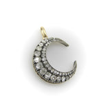 Victorian Silver Front 14K Gold Back Old Mine Cut Diamond Crescent Moon Pendant