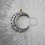 Victorian Silver Front 14K Gold Back Old Mine Cut Diamond Crescent Moon Pendant