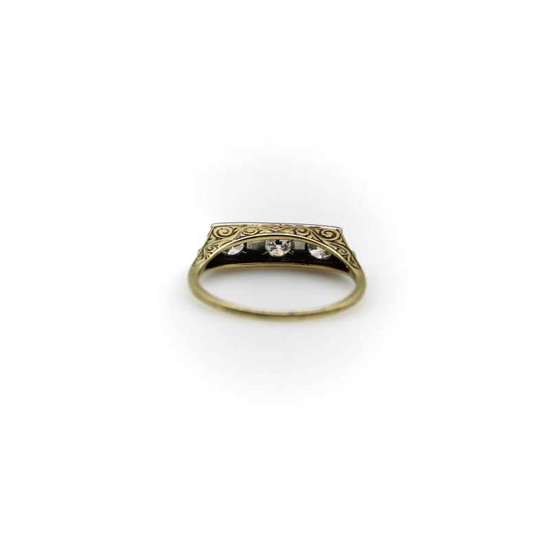 Edwardian Three-Stone Old European Diamond Ring in 14K Gold and Platinum RING Kirsten's Corner 