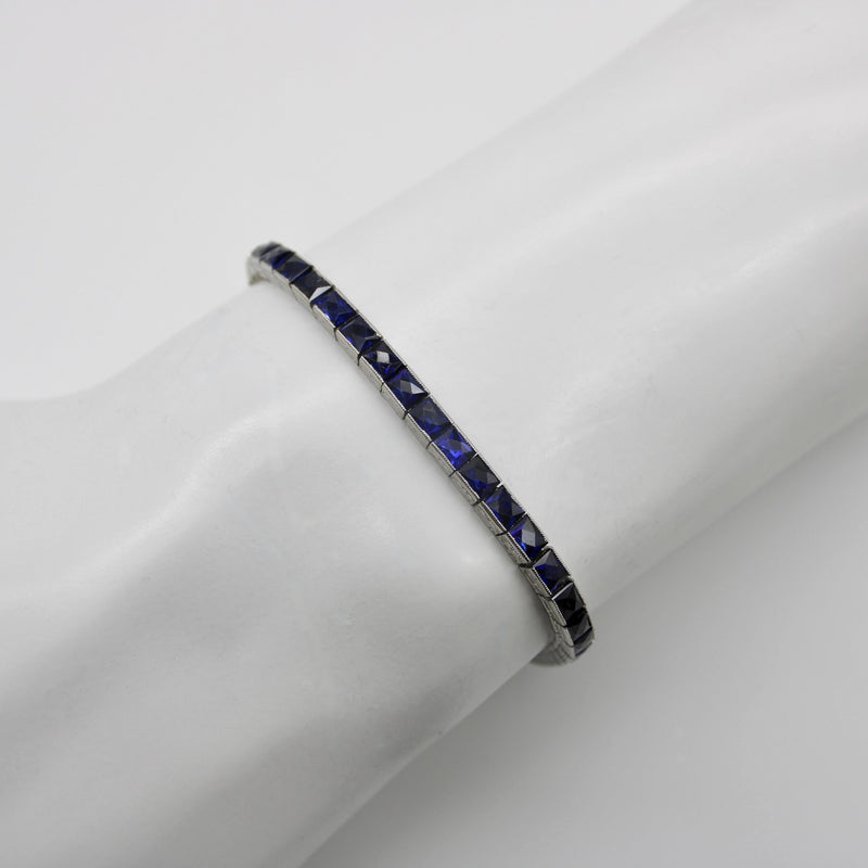 Classic Art Deco Platinum and Sapphire Line Bracelet Kirsten's Corner 