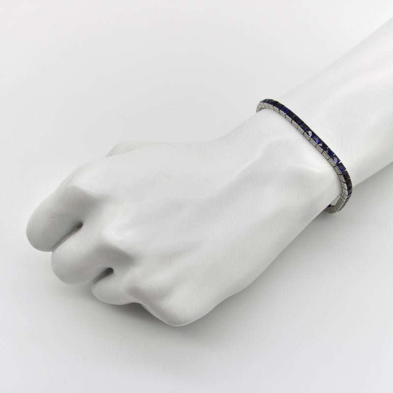 Classic Art Deco Platinum and Sapphire Line Bracelet Kirsten's Corner 