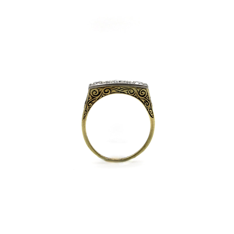 Edwardian Three-Stone Old European Diamond Ring in 14K Gold and Platinum RING Kirsten's Corner 