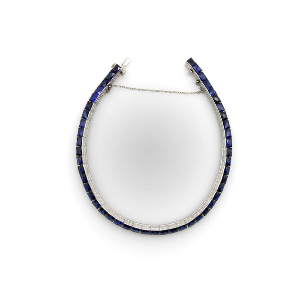 Classic Art Deco Platinum and Sapphire Line Bracelet Kirsten's Corner 