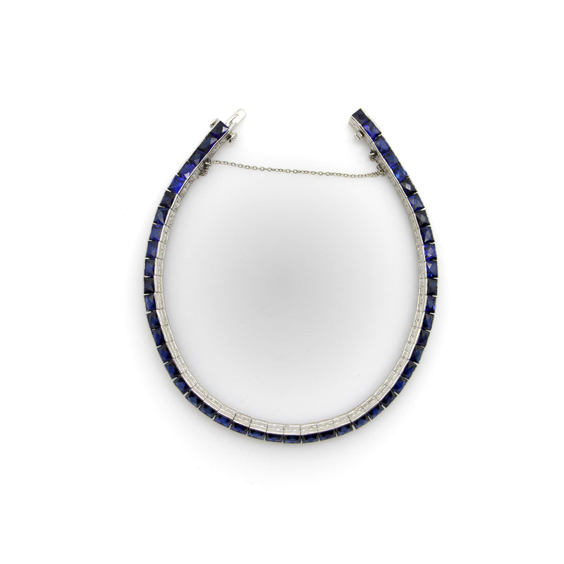 Classic Art Deco Platinum and Sapphire Line Bracelet Kirsten's Corner 