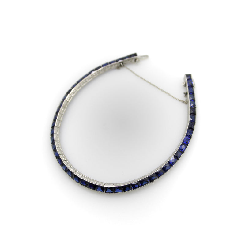 Classic Art Deco Platinum and Sapphire Line Bracelet Kirsten's Corner 