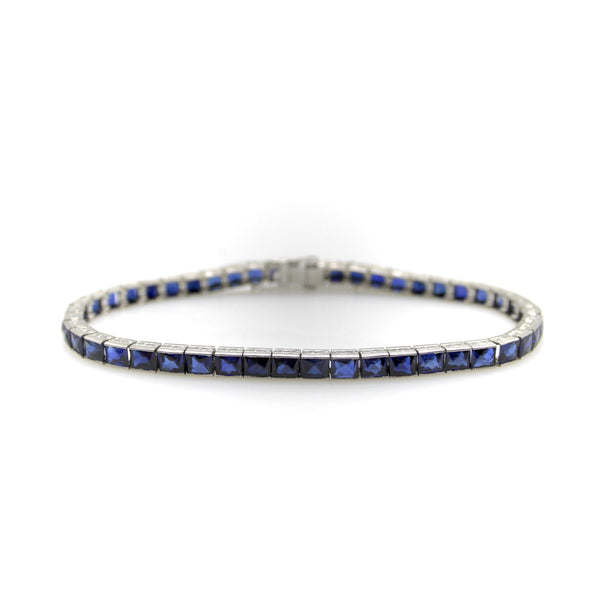 Classic Art Deco Platinum and Sapphire Line Bracelet Kirsten's Corner 