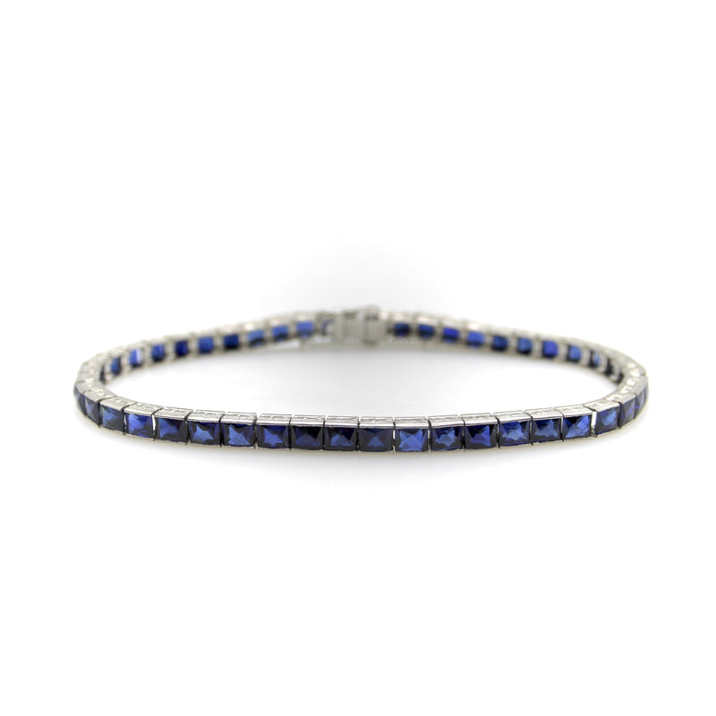 Classic Art Deco Platinum and Sapphire Line Bracelet Kirsten's Corner 