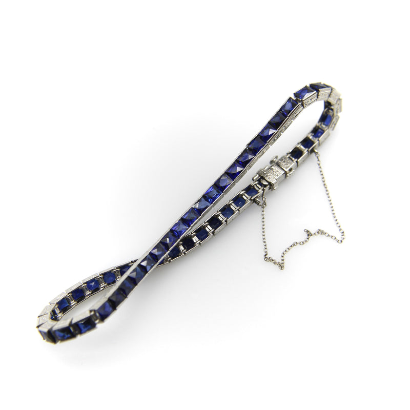 Classic Art Deco Platinum and Sapphire Line Bracelet Kirsten's Corner 