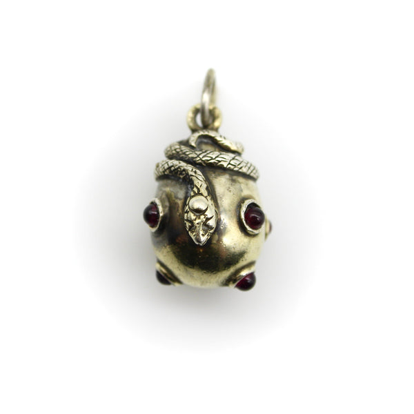 Russian Gilt Sterling Silver Egg Pendant with Snake and Garnet Cabochons pendant, Charm Kirsten's Corner 