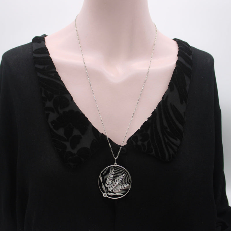 Edwardian Platinum and 18K Gold Diamond Open Work Wheat Medallion Pendant Necklace jewelry Kirsten's Corner 