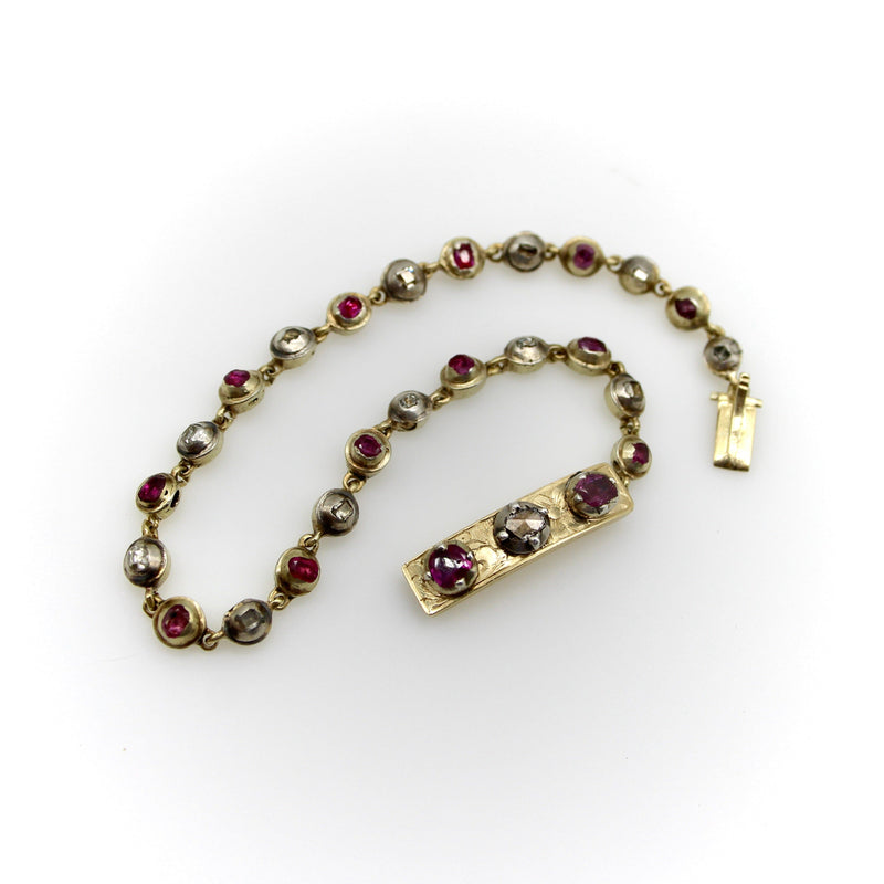 Georgian 14K Gold Diamond Ruby Bracelet jewelry Kirsten's Corner 