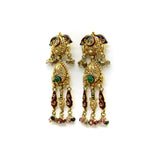Vintage 22K Gold Indian Chandelier Earrings with Peridot, Emerald and Tourmaline Kirsten's Corner Jewelry 
