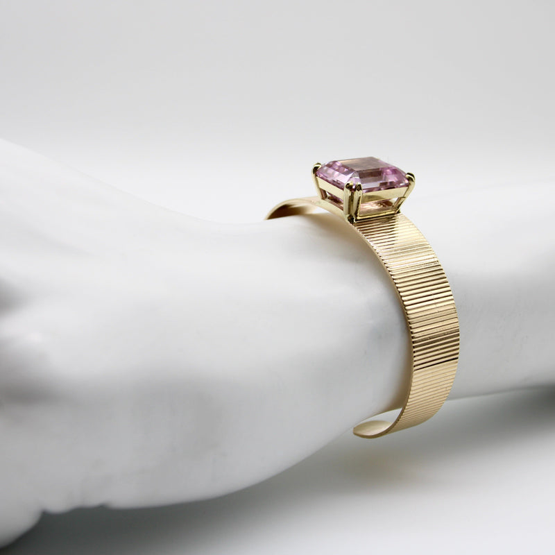 Vintage Signature 14K Gold and Kunzite Cuff Bracelet Bracelet Kirsten's Corner 