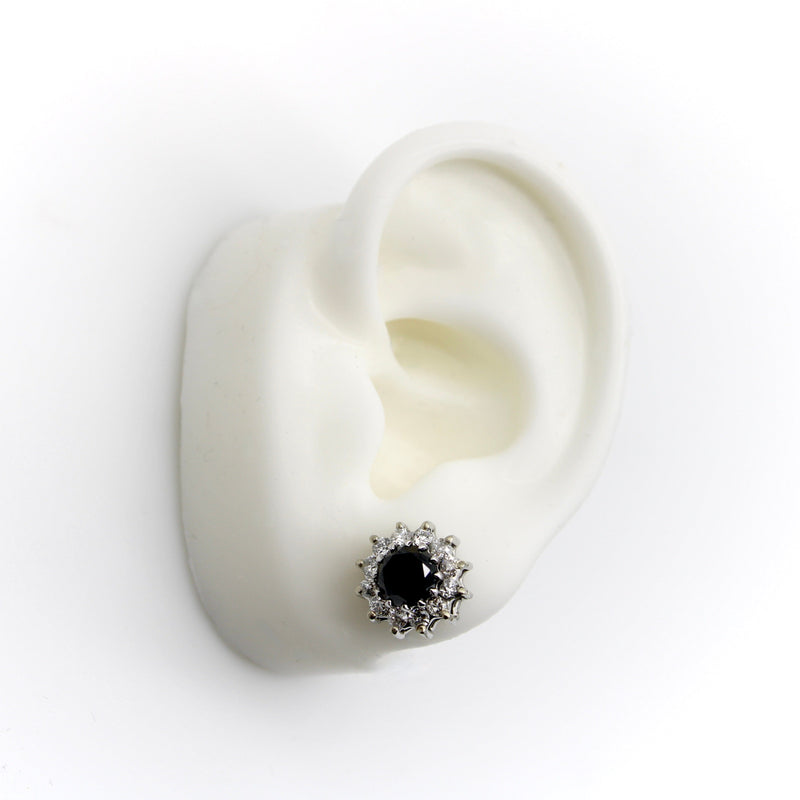 Vintage 14K White Gold Black Diamond and Diamond Halo Earrings Earrings Kirsten's Corner Jewelry 