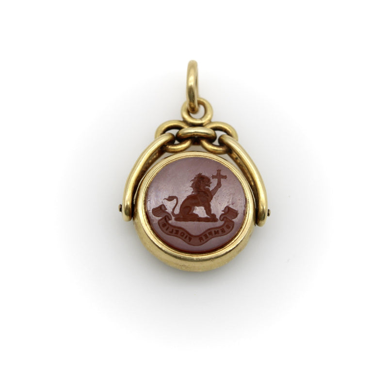 Victorian 18K Gold Swivel Fob with Compass and Hardstone Intaglio jewelry Kirsten's Corner 