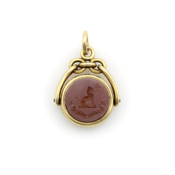 Victorian 18K Gold Swivel Fob with Compass and Hardstone Intaglio jewelry Kirsten's Corner 