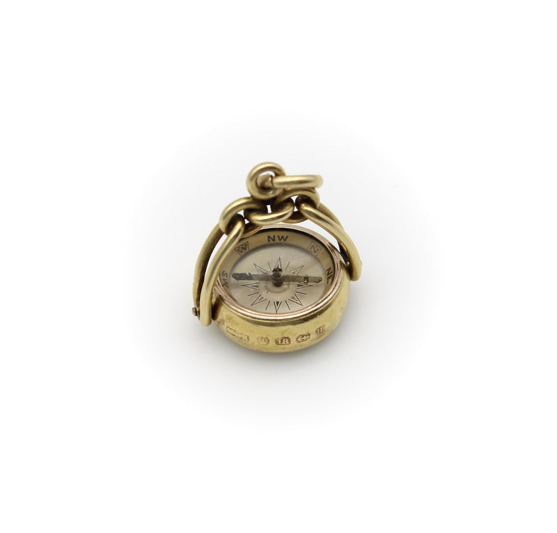 Victorian 18K Gold Swivel Fob with Compass and Hardstone Intaglio jewelry Kirsten's Corner 