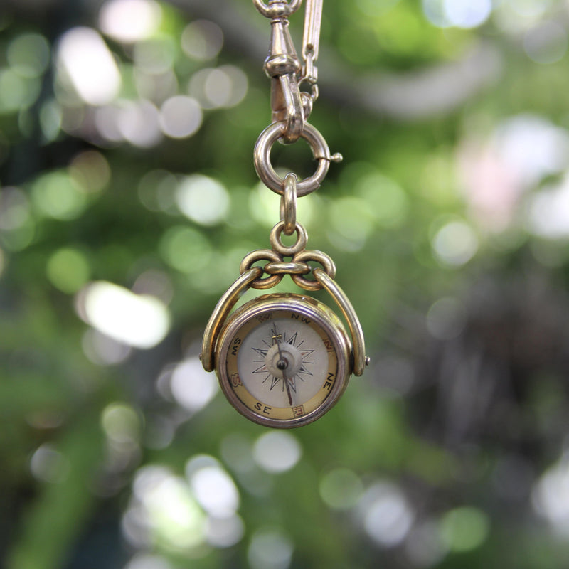 Victorian 18K Gold Swivel Fob with Compass and Hardstone Intaglio jewelry Kirsten's Corner 