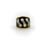 Vintage 18K Gold and Black Enamel Diamond Lace Up Ring by Staurino Fratelli RING Kirsten's Corner 