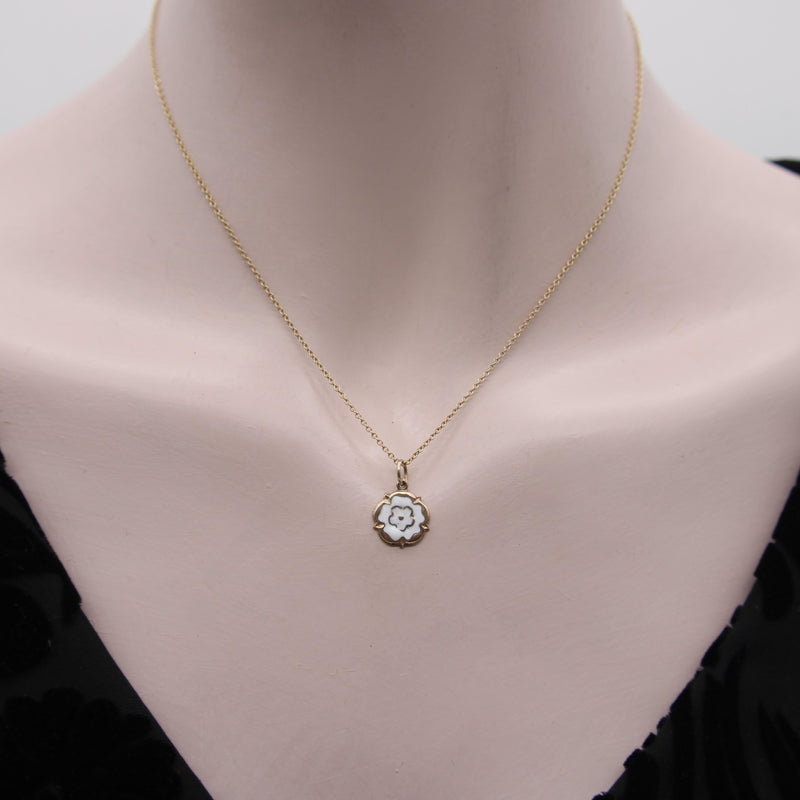 Vintage 9K Gold and White Enamel Tudor Rose Charm jewelry Kirsten's Corner 