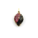 14K Gold Signature Watermelon Tourmaline Carved Leaf Pendant Pendant Kirsten's Corner 