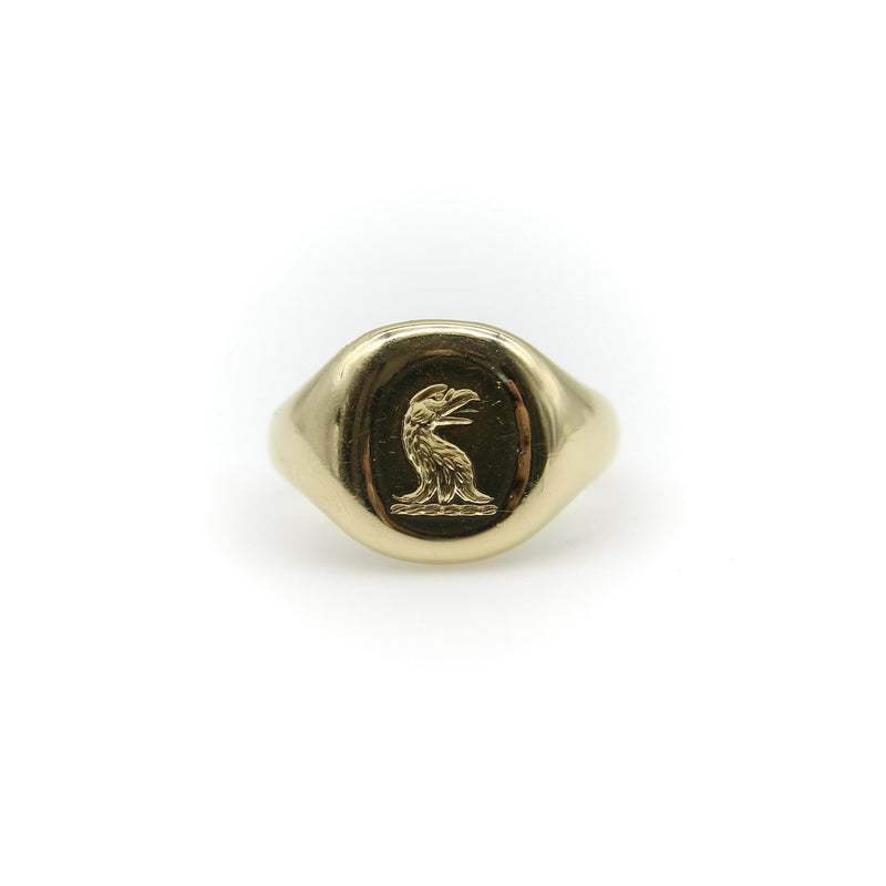 18K Gold Goldsmiths and Silversmiths Eagle Intaglio Signet Ring Kirsten's Corner 