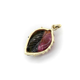 14K Gold Signature Watermelon Tourmaline Carved Leaf Pendant Pendant Kirsten's Corner 