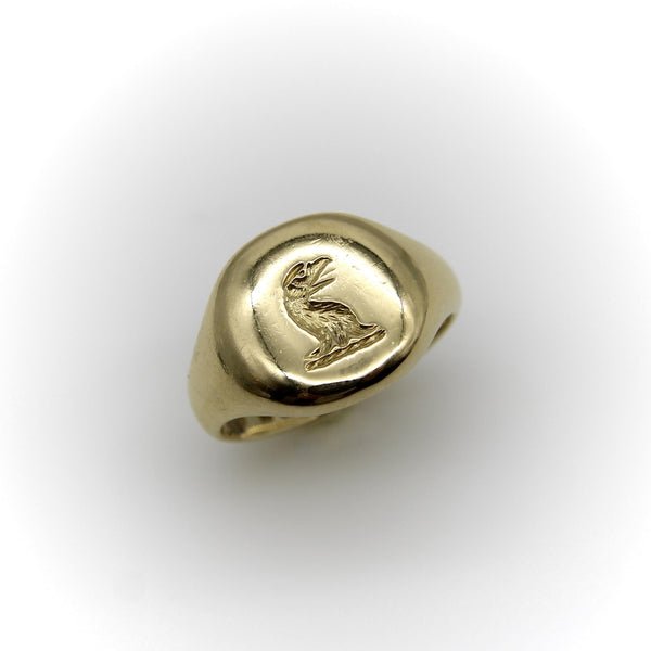 18K Gold Goldsmiths and Silversmiths Eagle Intaglio Signet Ring Kirsten's Corner 