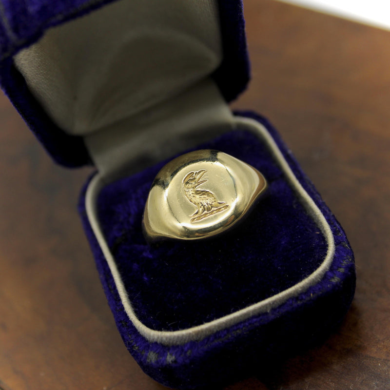 18K Gold Goldsmiths and Silversmiths Eagle Intaglio Signet Ring Kirsten's Corner 