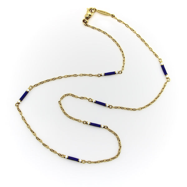 Fabergé 18K Gold Mariners Link Chain with Guilloché Enamel Stations Chain Kirsten's Corner 