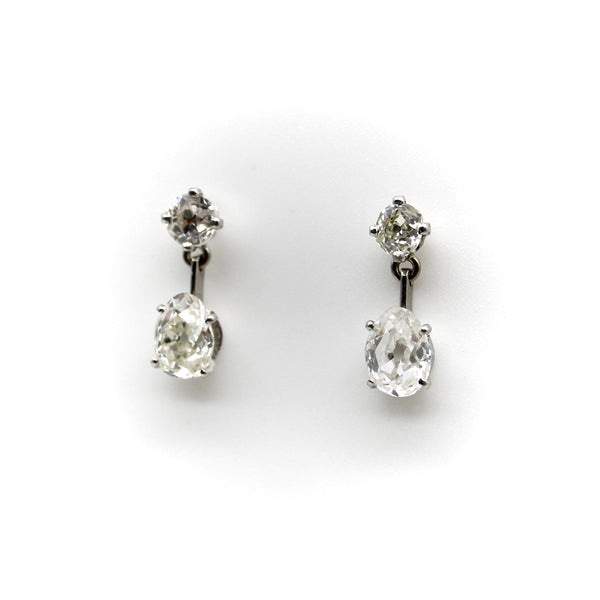 Platinum and Old Mine Cut Diamond Drop Earrings Earrings Kirsten's Corner 