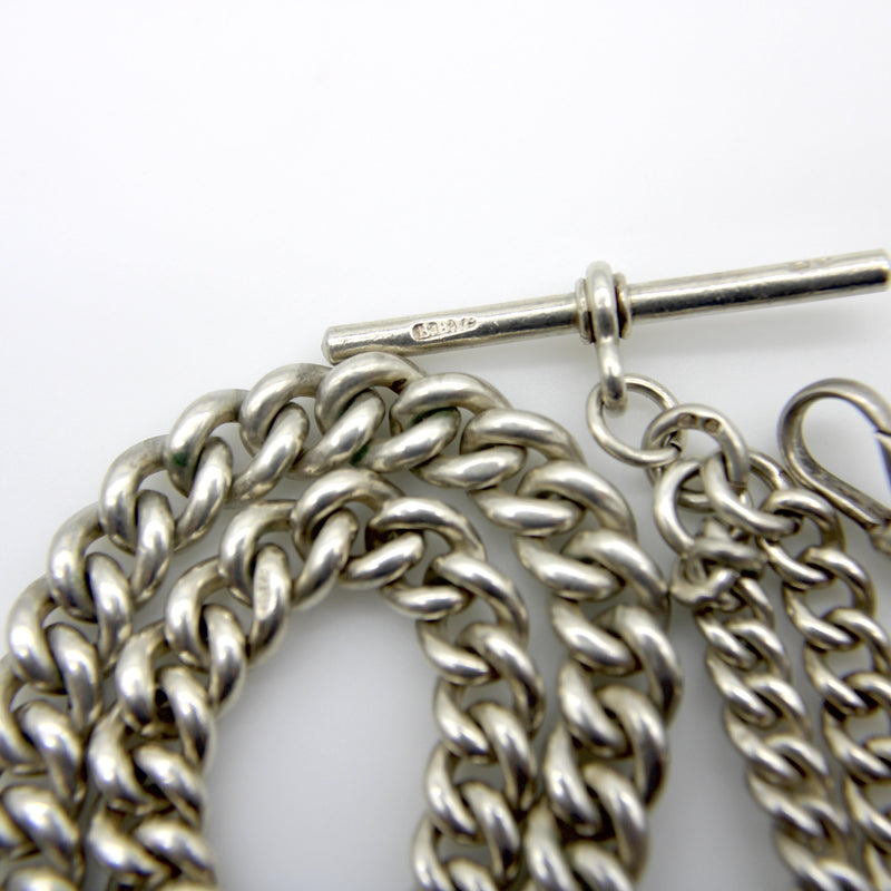 Edwardian Sterling Silver Graduated Prince Albert Watch Chain with T-Bar and Dog Kirsten's Corner 