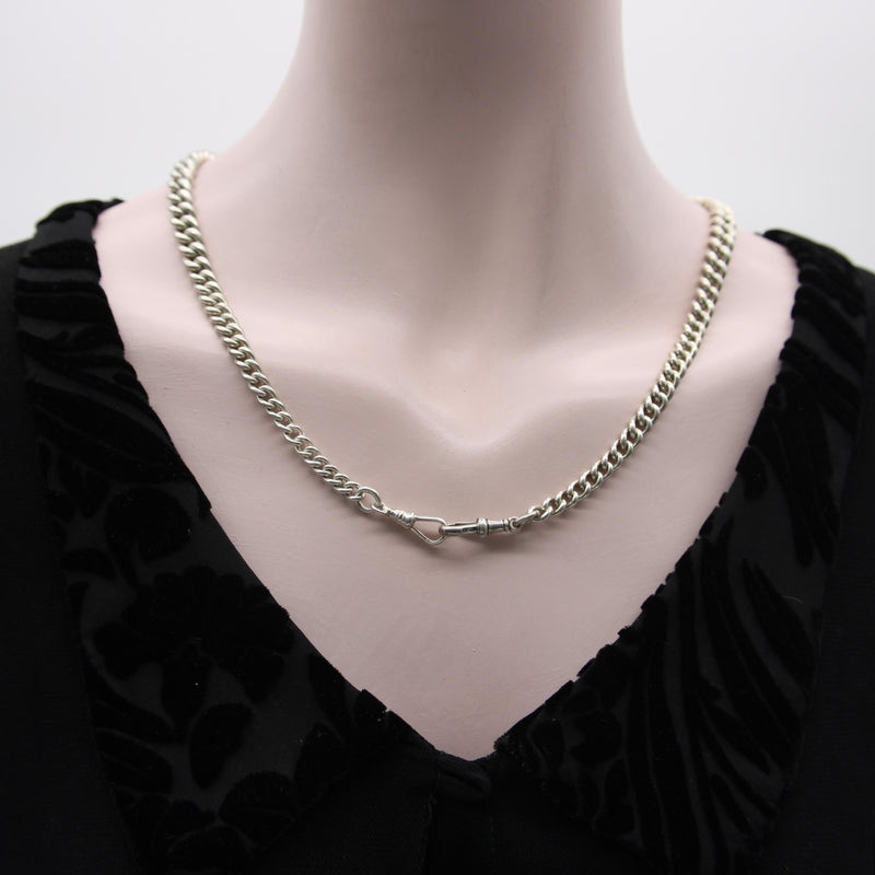 Edwardian Sterling Silver Graduated Prince Albert Watch Chain with T-Bar and Dog Kirsten's Corner 