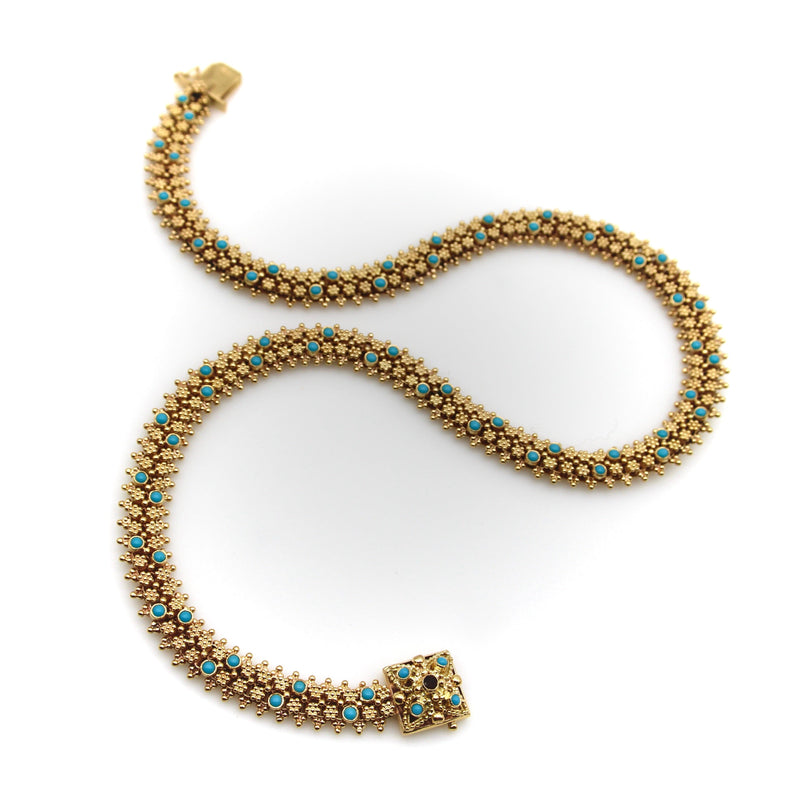 Etruscan Revival Portuguese Cannetille 19.2K Gold & Turquoise Necklace Necklace Kirsten's Corner Jewelry 