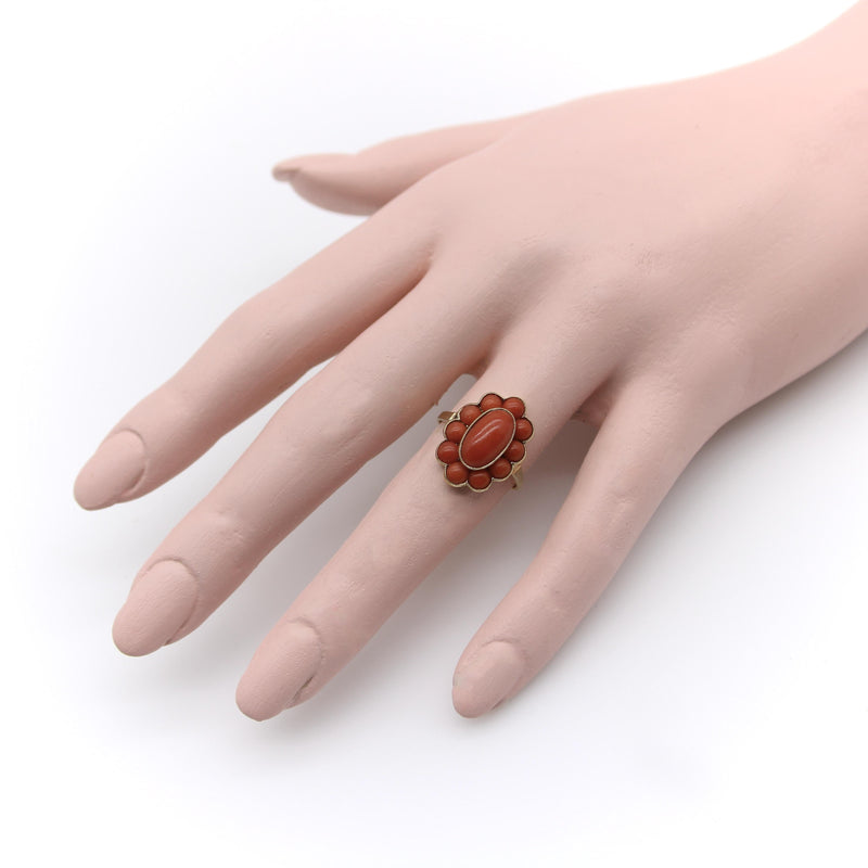Retro 14K Gold Coral Cabochon Cluster Ring Kirsten's Corner 