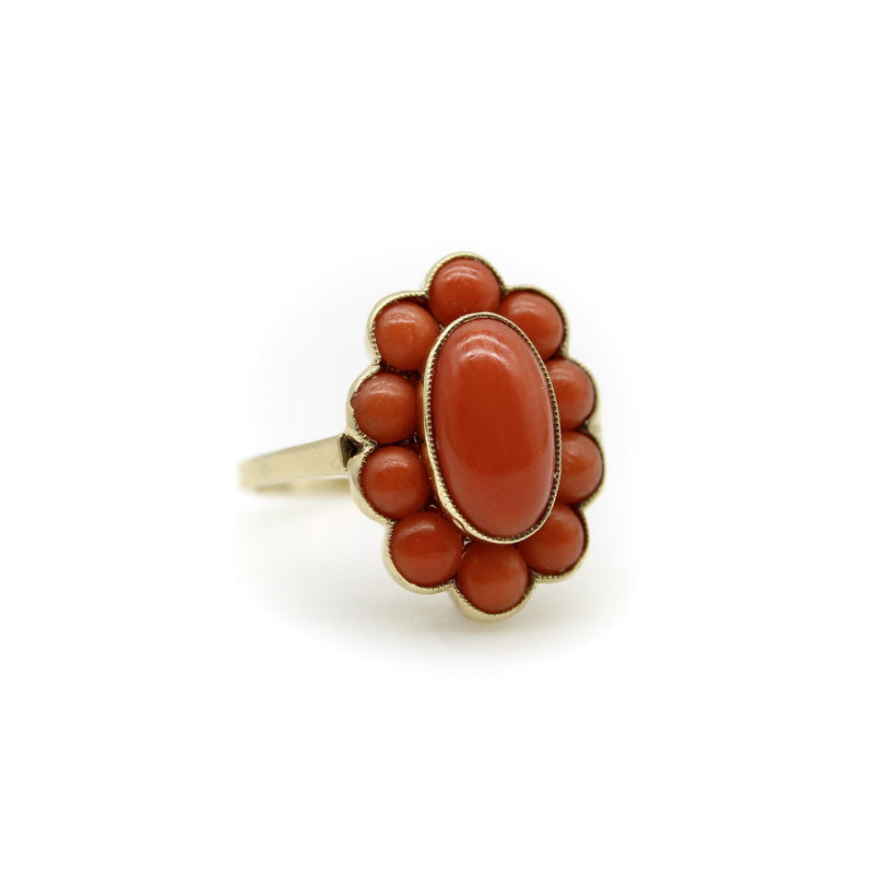 Retro 14K Gold Coral Cabochon Cluster Ring Kirsten's Corner 