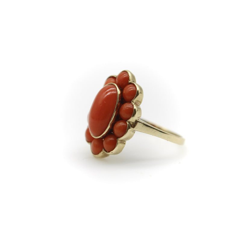 Retro 14K Gold Coral Cabochon Cluster Ring Kirsten's Corner 