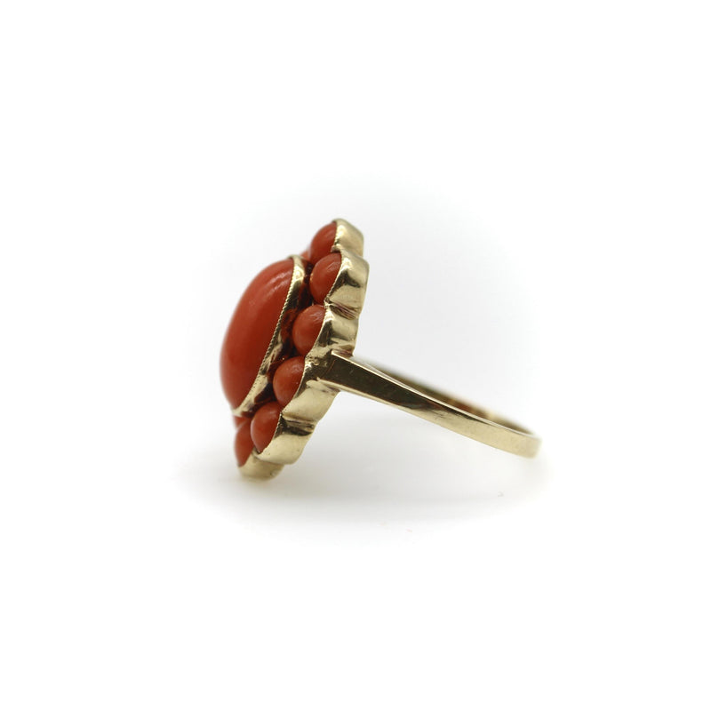 Retro 14K Gold Coral Cabochon Cluster Ring Kirsten's Corner 
