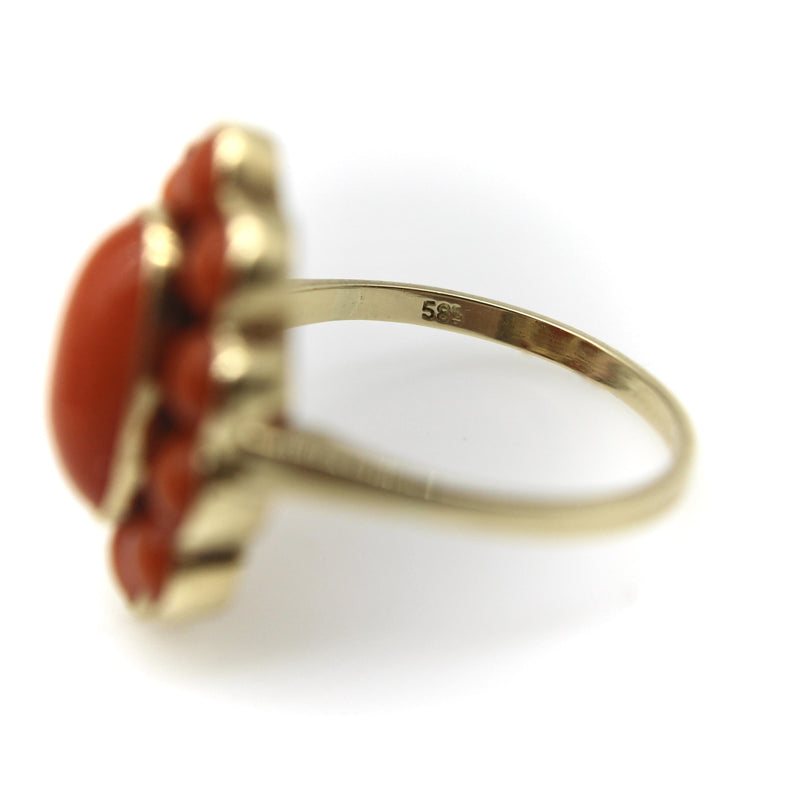 Retro 14K Gold Coral Cabochon Cluster Ring Kirsten's Corner 