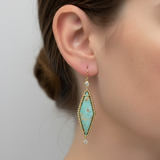Signature 14K Gold Turquoise and Rose Cut Diamond Dangle Earrings