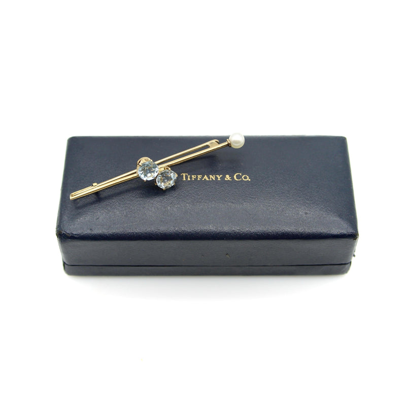 Tiffany & Co. Edwardian 16K Gold Scarf Pin/ Brooch with Aquamarine and Pearl jewelry Tiffany & Co. 