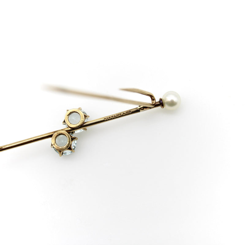 Tiffany & Co. Edwardian 16K Gold Scarf Pin/ Brooch with Aquamarine and Pearl jewelry Tiffany & Co. 