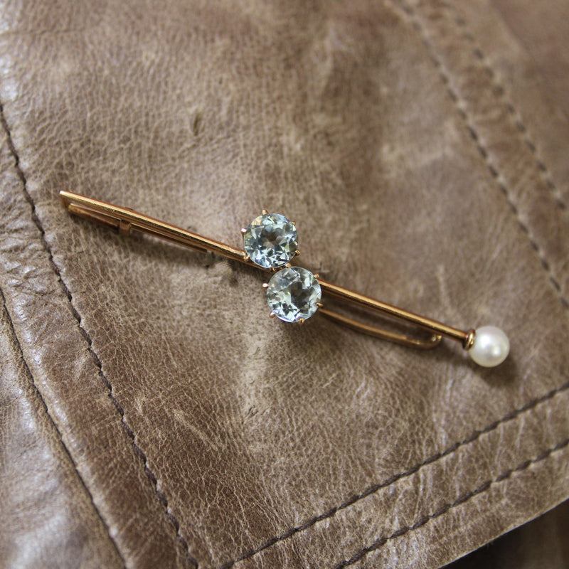 Tiffany & Co. Edwardian 16K Gold Scarf Pin/ Brooch with Aquamarine and Pearl jewelry Tiffany & Co. 