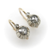 14K Gold and Silver Victorian Rose Cut Diamond Collet Set Dormeuse Earrings jewelry Kirsten's Corner 