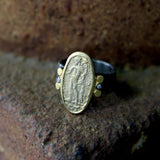 Ancient-Inspired Classical Sterling Silver and 24K Gold Ring with Diamonds ring Kirsten's Corner 