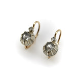 14K Gold and Silver Victorian Rose Cut Diamond Collet Set Dormeuse Earrings jewelry Kirsten's Corner 