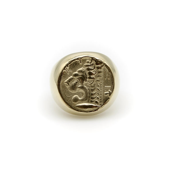 Vintage 14K Gold Lion-Headed Coin Signet Ring