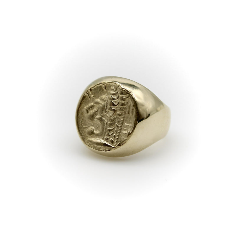 Vintage 14K Gold Lion-Headed Coin Signet Ring jewelry Kirsten's Corner 